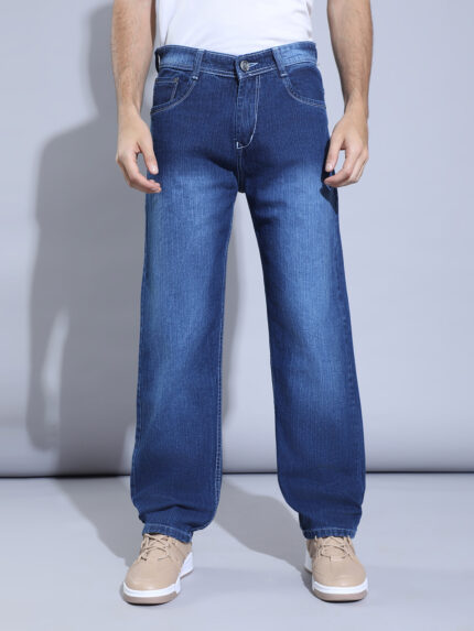 Hence Men Mid Distress Textured Jeans (Denim Blue)