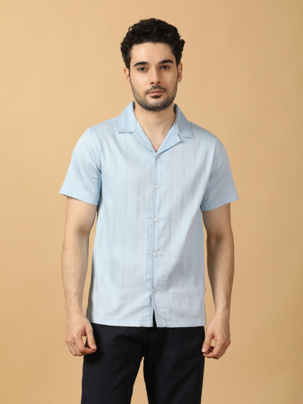Resort Collar Shirt ( Sky blue self stripe)