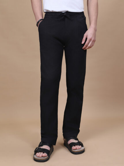 Hence Men Linen Joggers with Drawstring (Black)
