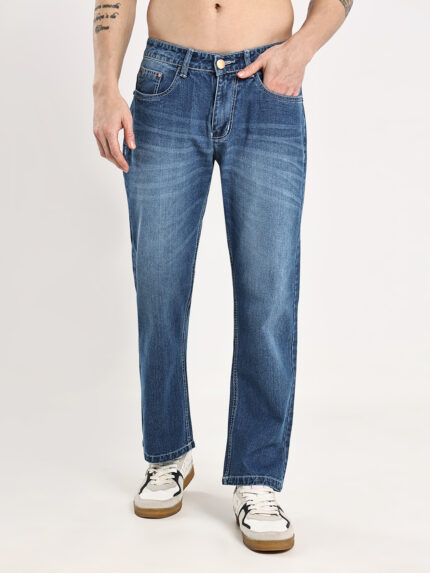 Hence Men Straight Fit Jeans (Stone Blue Whisker )